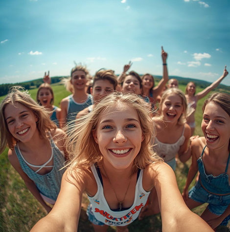 Boldog fiatalok egy mezőn